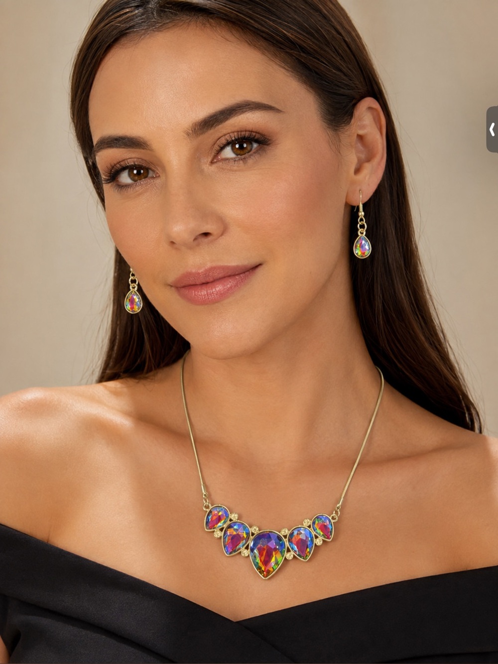 Multicolor Teardrop  Necklace & Earrings Set